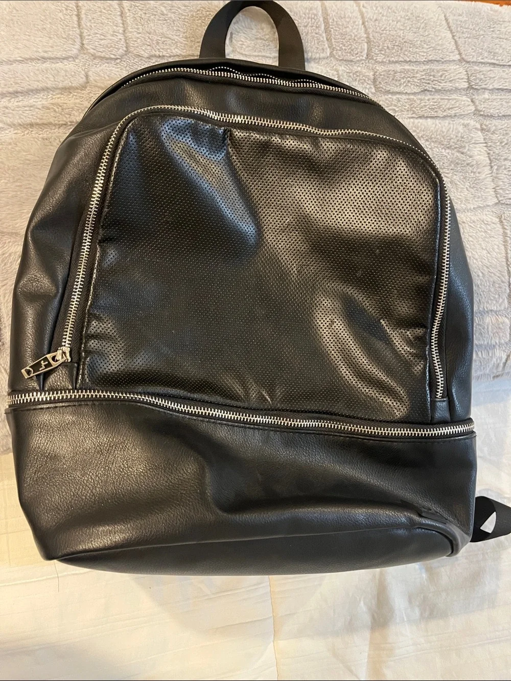 Target Black Faux Leather Backpack with Silver Zippers and Front Pocket